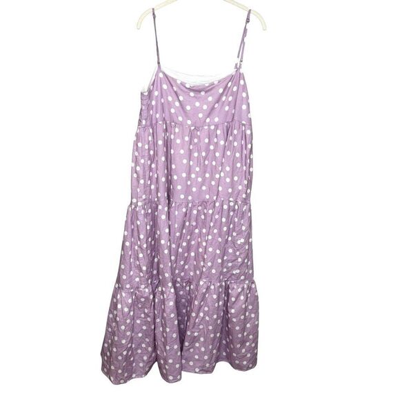 Charlie Holiday Isabella Maxi Dress Womens Medium Purple White Polka Dot Tiered - Picture 8 of 12